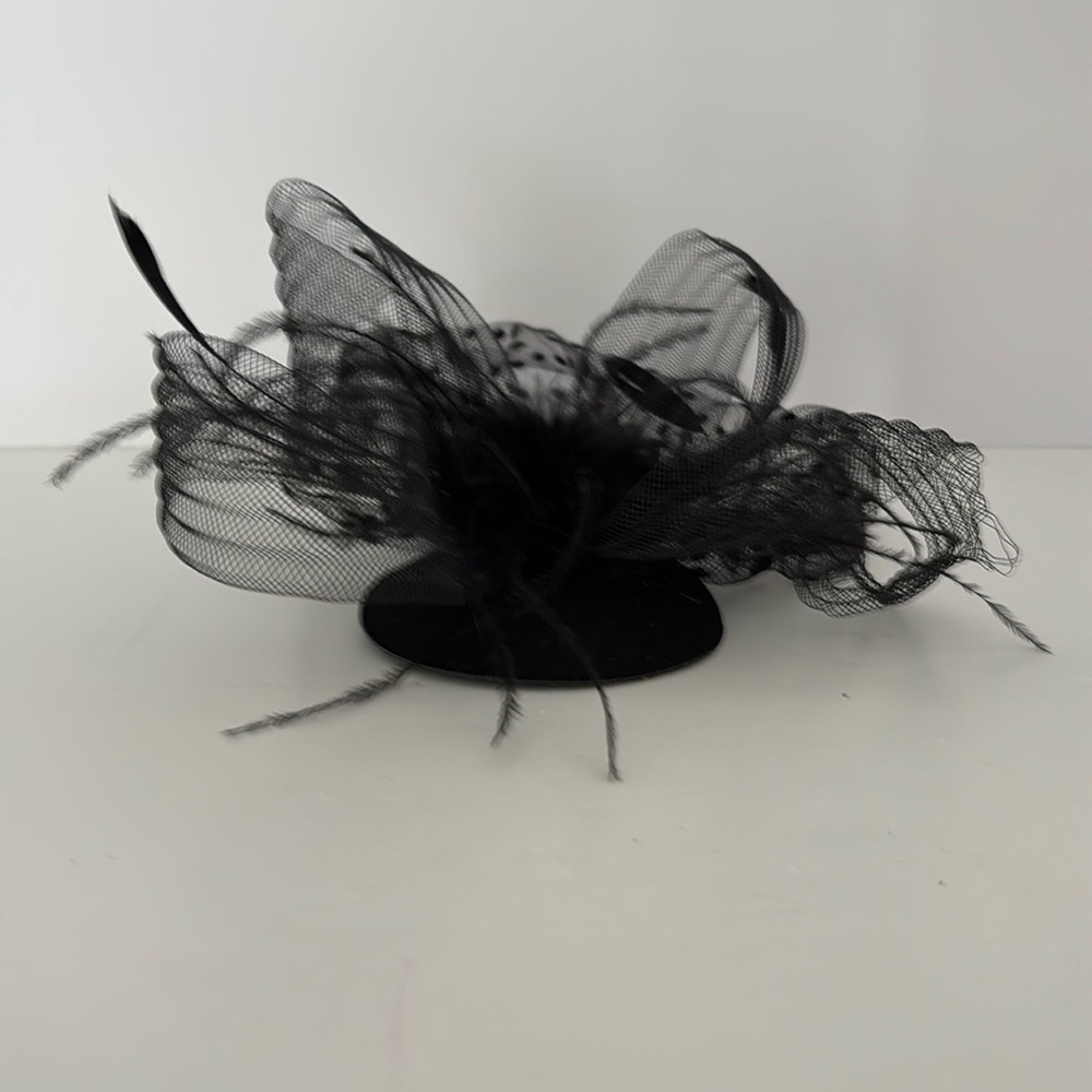 Black Fascinator Head Piece, Polka Dot Mesh Veil